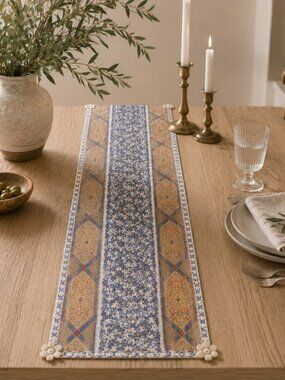 Handmade Mediterranean Table Runner Cotton Reversible Artisan Decor